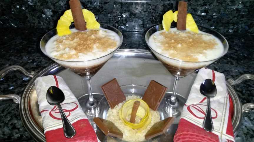 Arroz con leche sobre crema de chocolate&nbsp;LIGHT